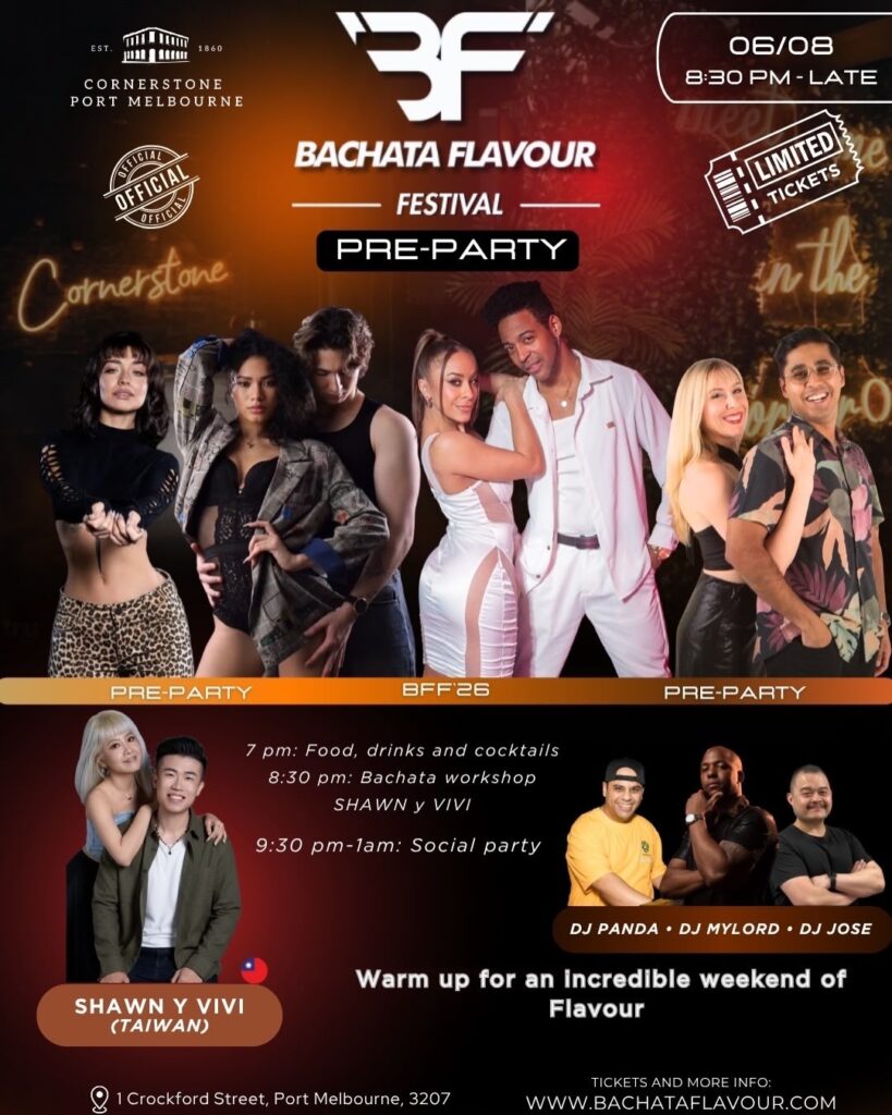 Bachata Flavour Pre Party picture with artists and djs line up